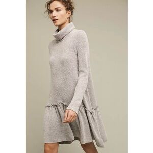 ANTHROPOLOGIE Moth Grey Wool Blend Eira Cozy Slouchy Turtleneck Sweater Dress